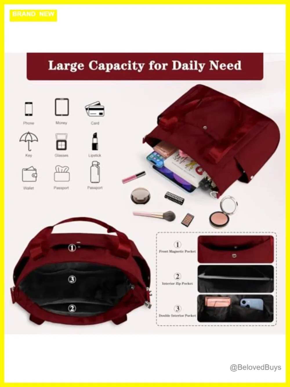 Lightweight Large Work Tote Bag Multi-pocket Shoulder Crossbody